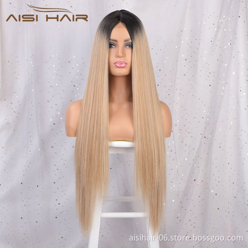 Aisi Hair Cheap Wholesale Vendor 613 Long Silky Straight Natural Wave Ombre Blonde Wig For Black Women Synthetic Hair Wigs